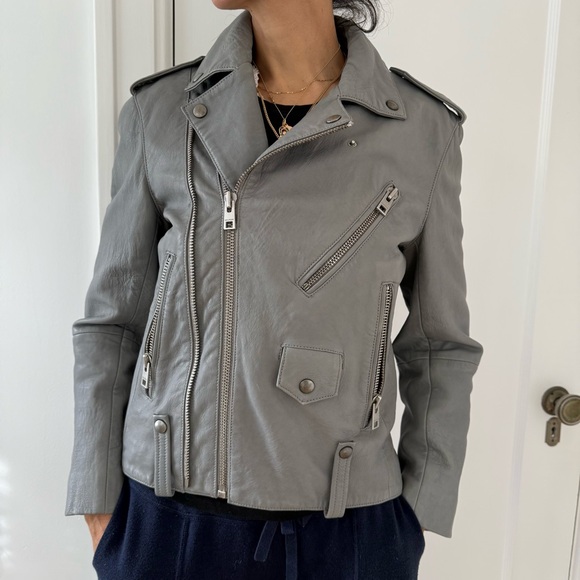 Zadig & Voltaire grey leather moto jacket